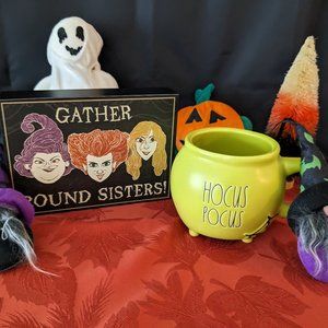 Celebrate Halloween Sanderson Sisters New Rae Dunn Mug/Plaque Set#1 Green Mug